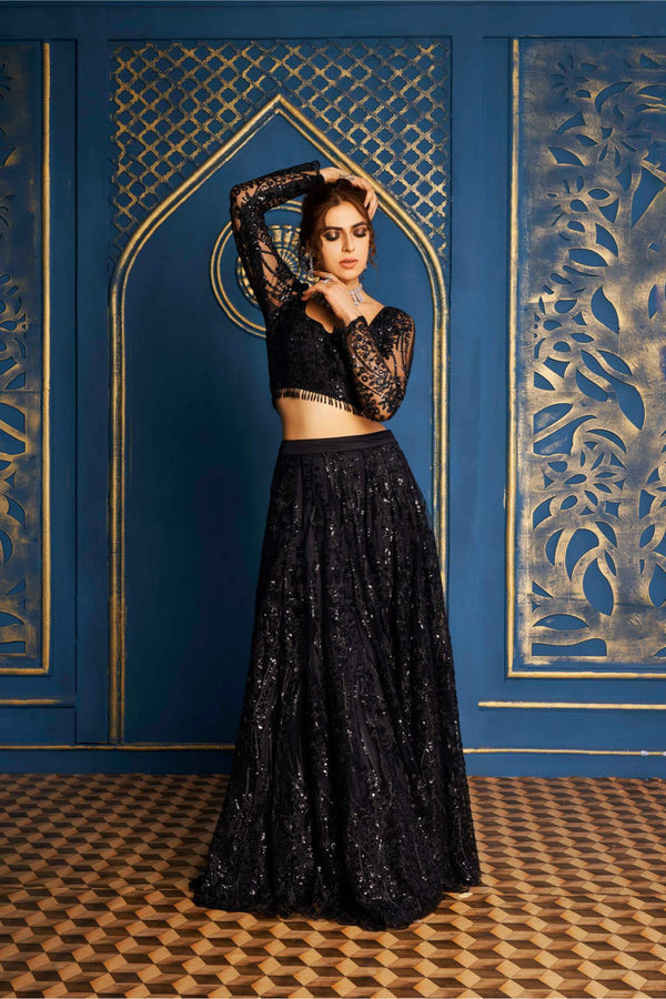 Royal Anthracite Black Lehenga & Dupatta