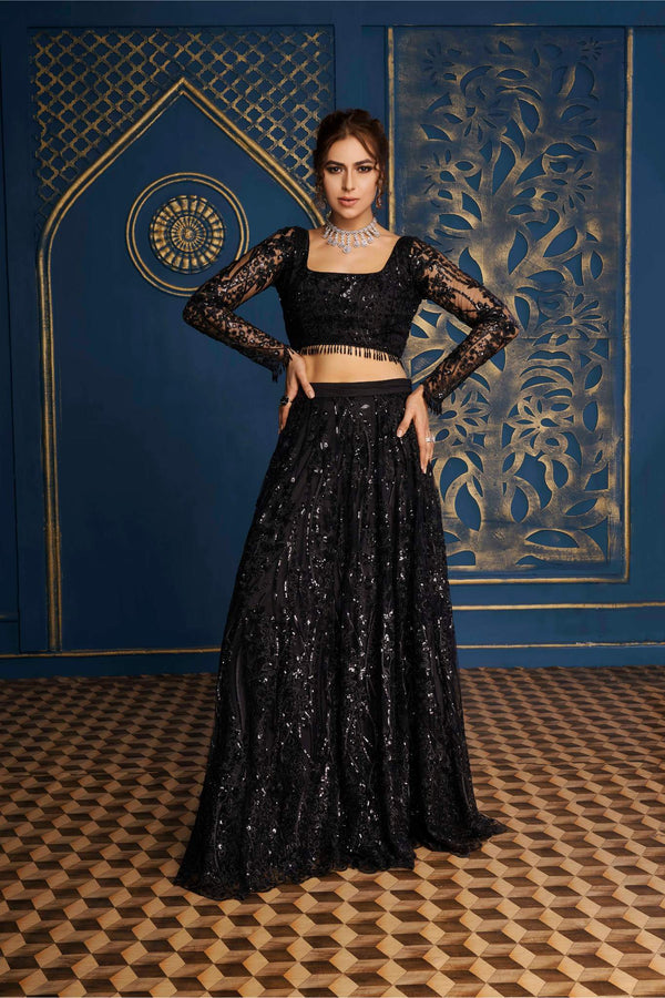 Royal Anthracite Black Lehenga & Dupatta