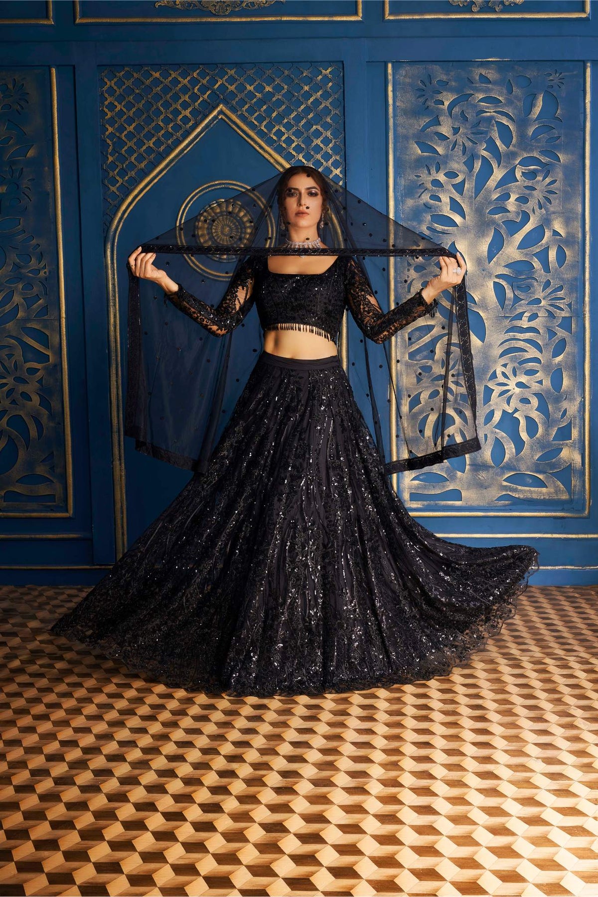 Royal Anthracite Black Lehenga & Dupatta