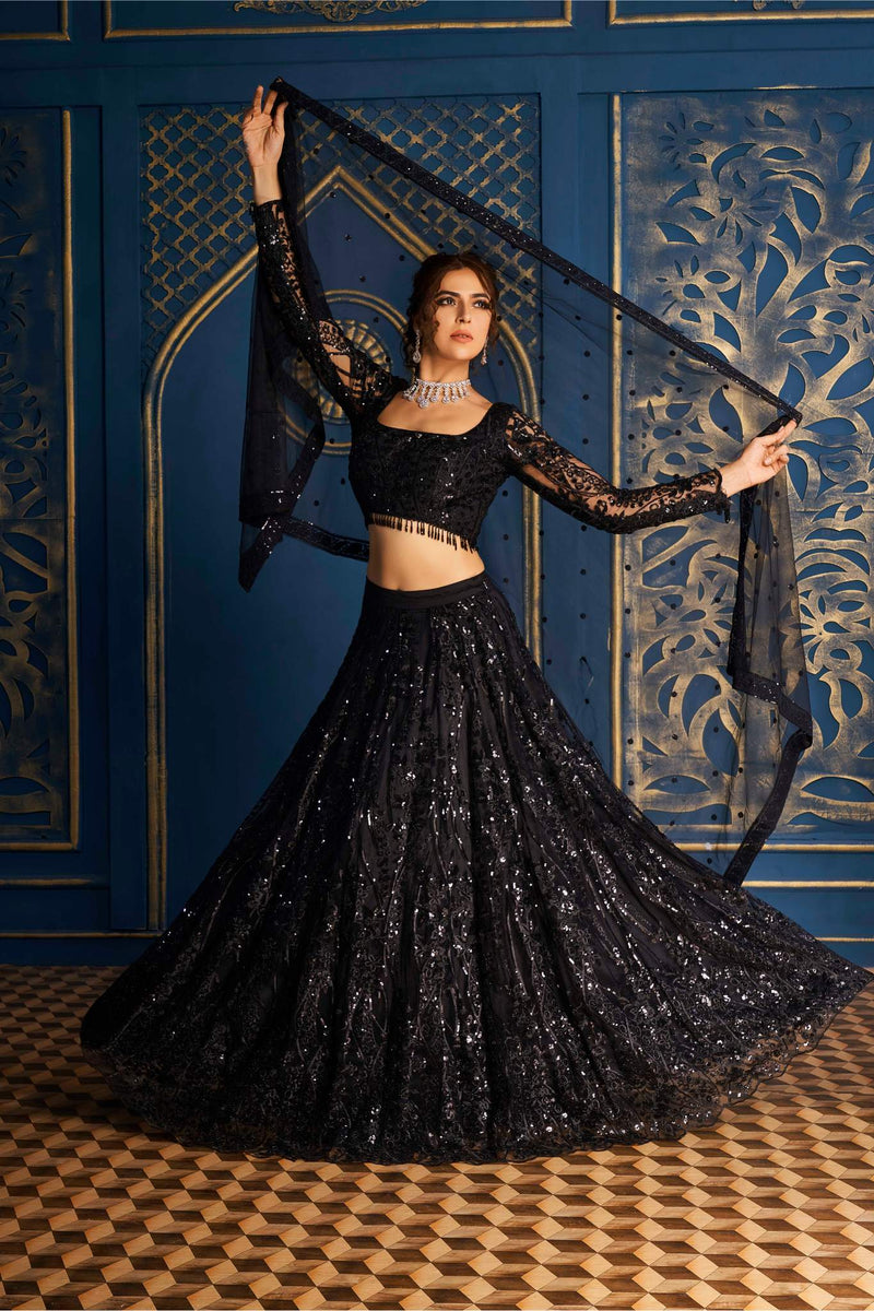 Royal Anthracite Black Lehenga & Dupatta