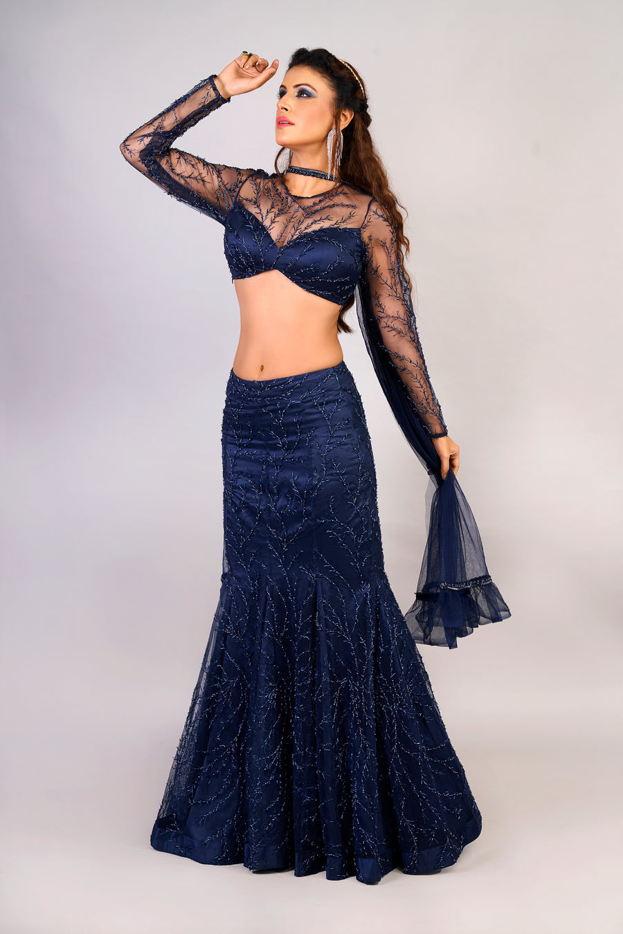 Sapphire Blue Egyptian mermaid Lehenga