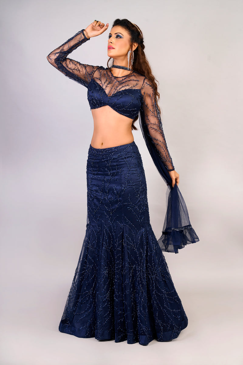 Sapphire Blue Egyptian mermaid Lehenga