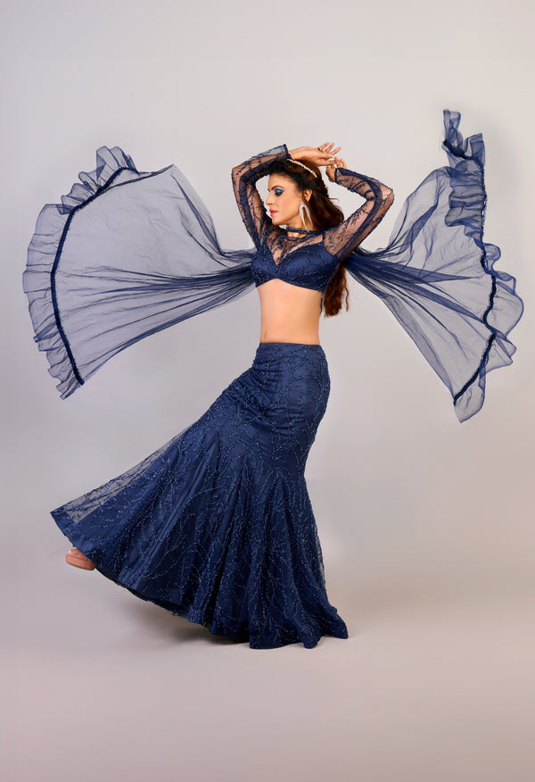 Sapphire Blue Egyptian mermaid Lehenga