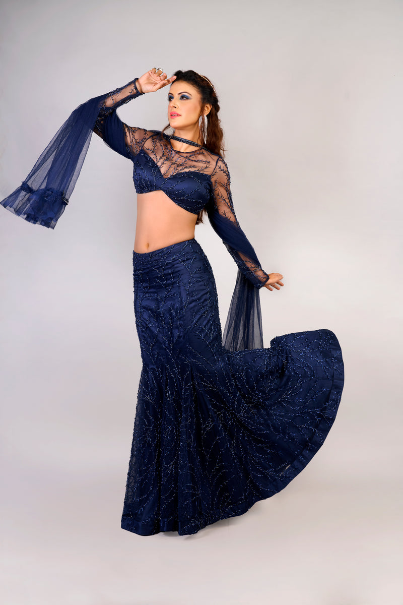 Sapphire Blue Egyptian mermaid Lehenga