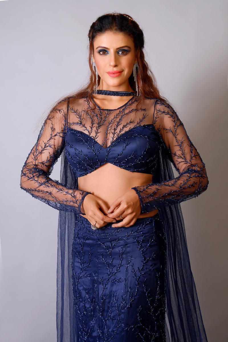 Sapphire Blue Egyptian mermaid Lehenga