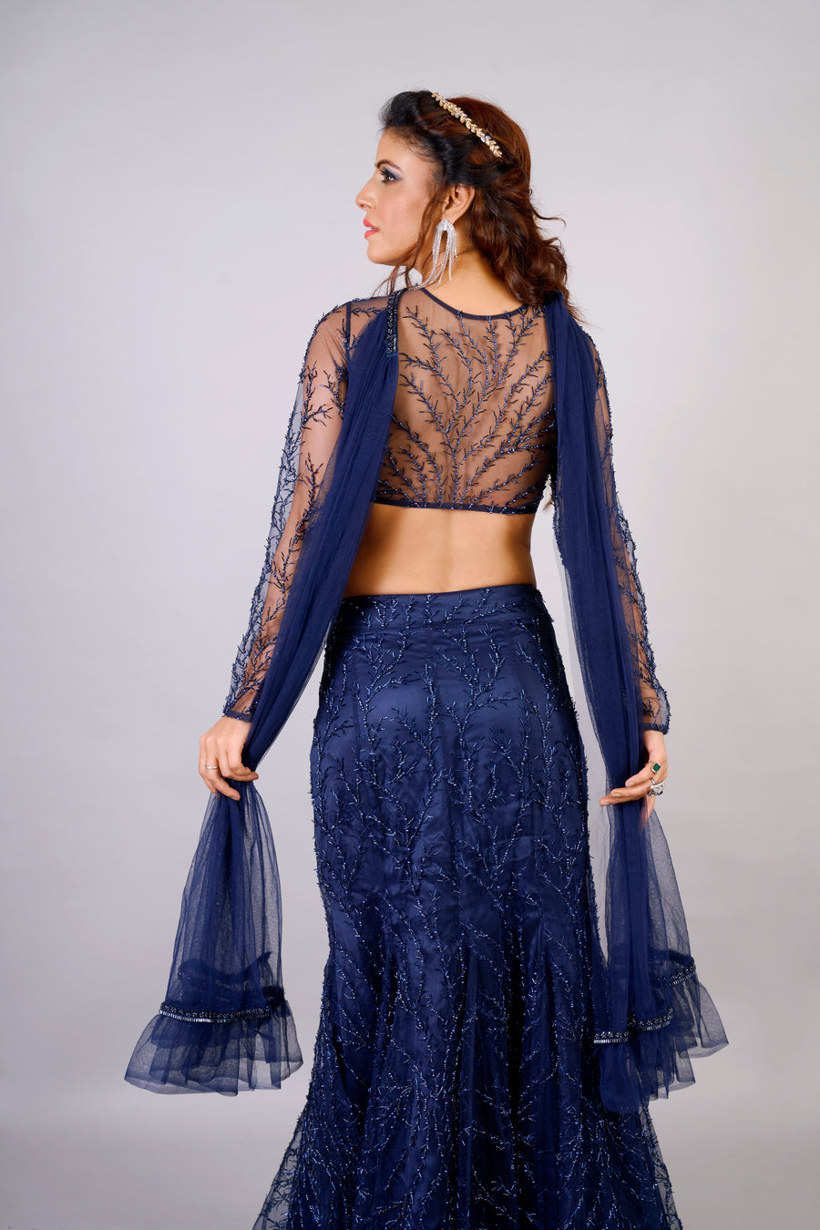 Sapphire Blue Egyptian mermaid Lehenga
