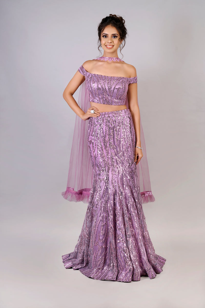 FUCHSIA PURPLE MERMAID LEHENGA