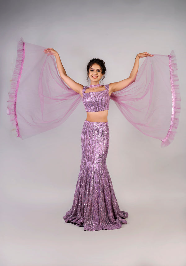 FUCHSIA PURPLE MERMAID LEHENGA