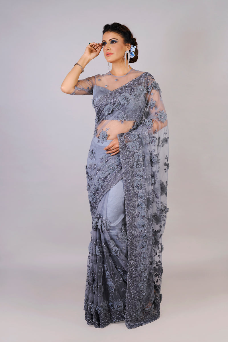 Cardet Gray Saree