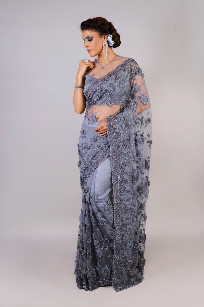 Cardet Gray Saree