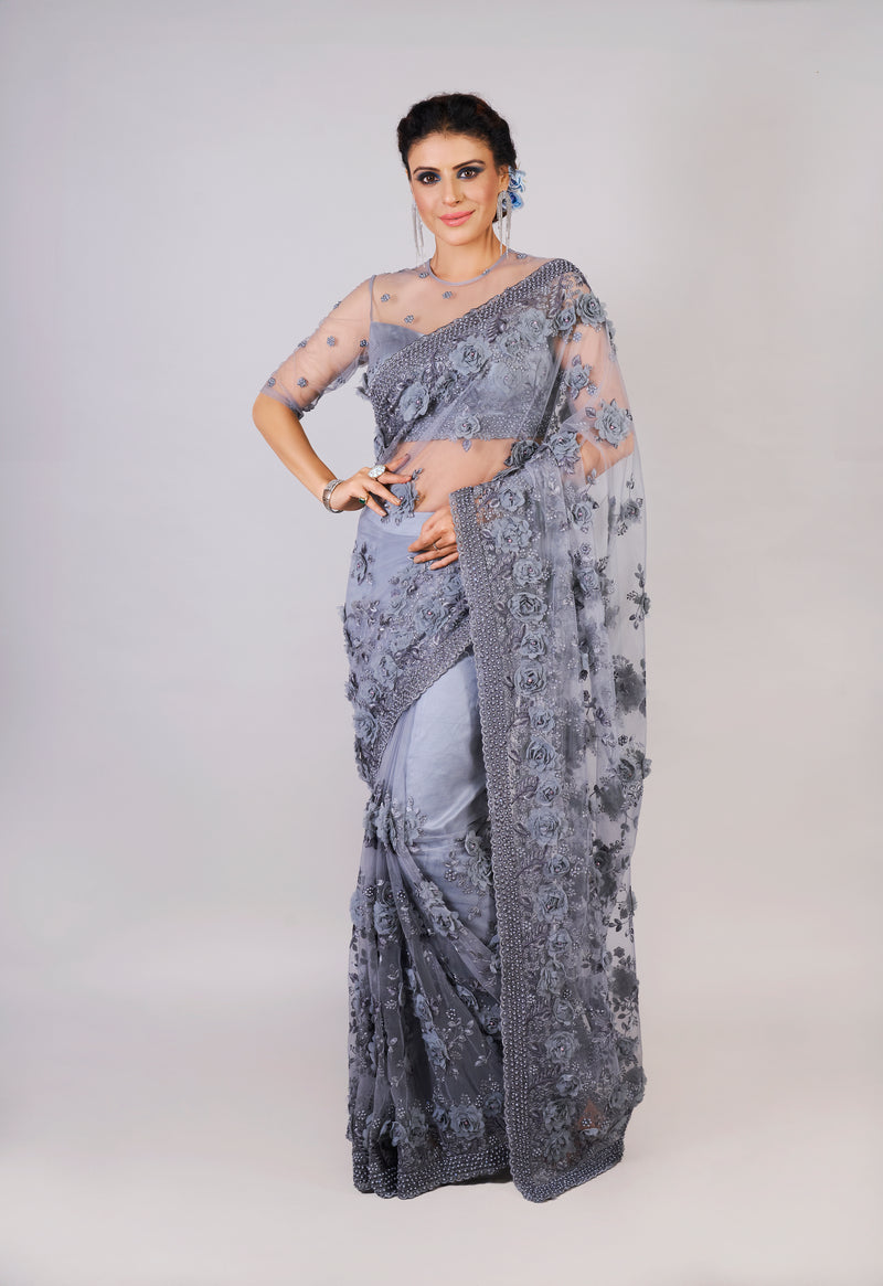 Cardet Gray Saree