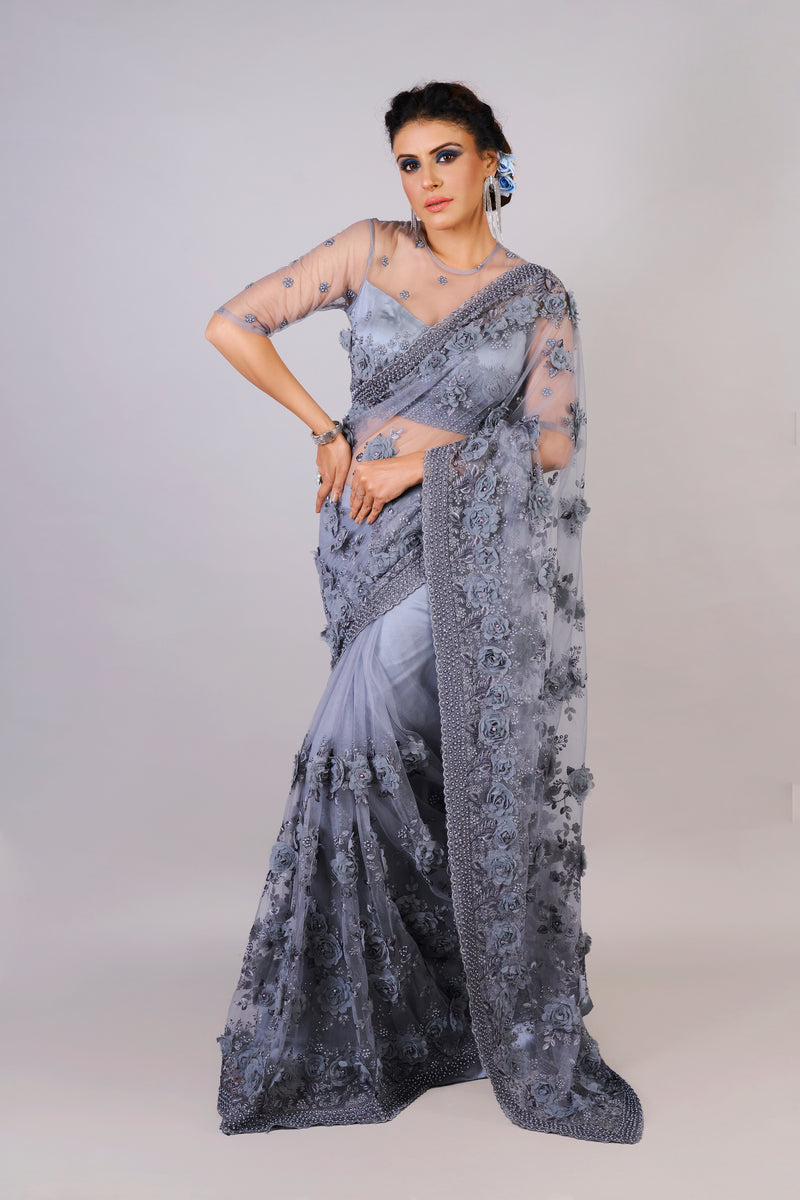 Cardet Gray Saree