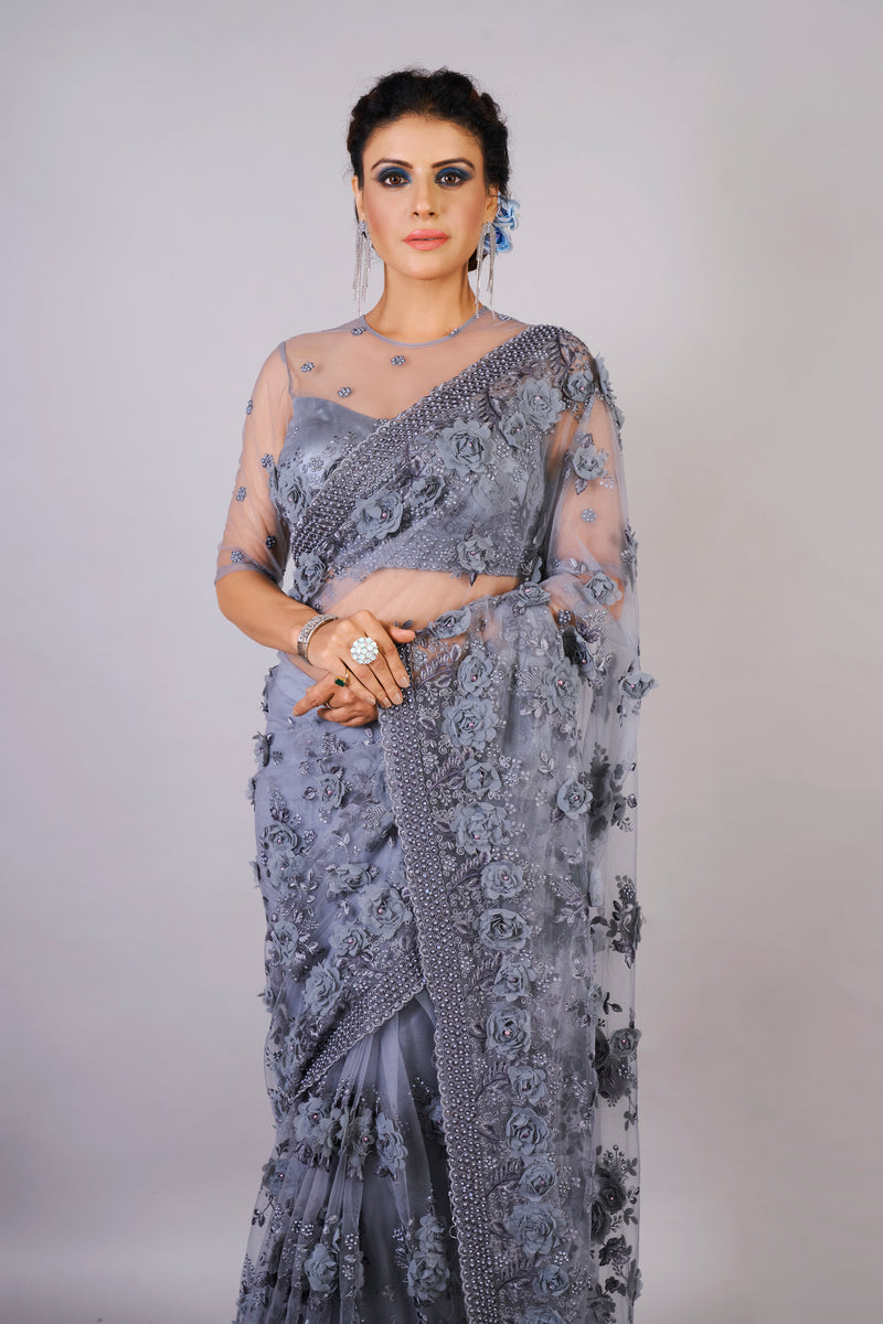 Cardet Gray Saree