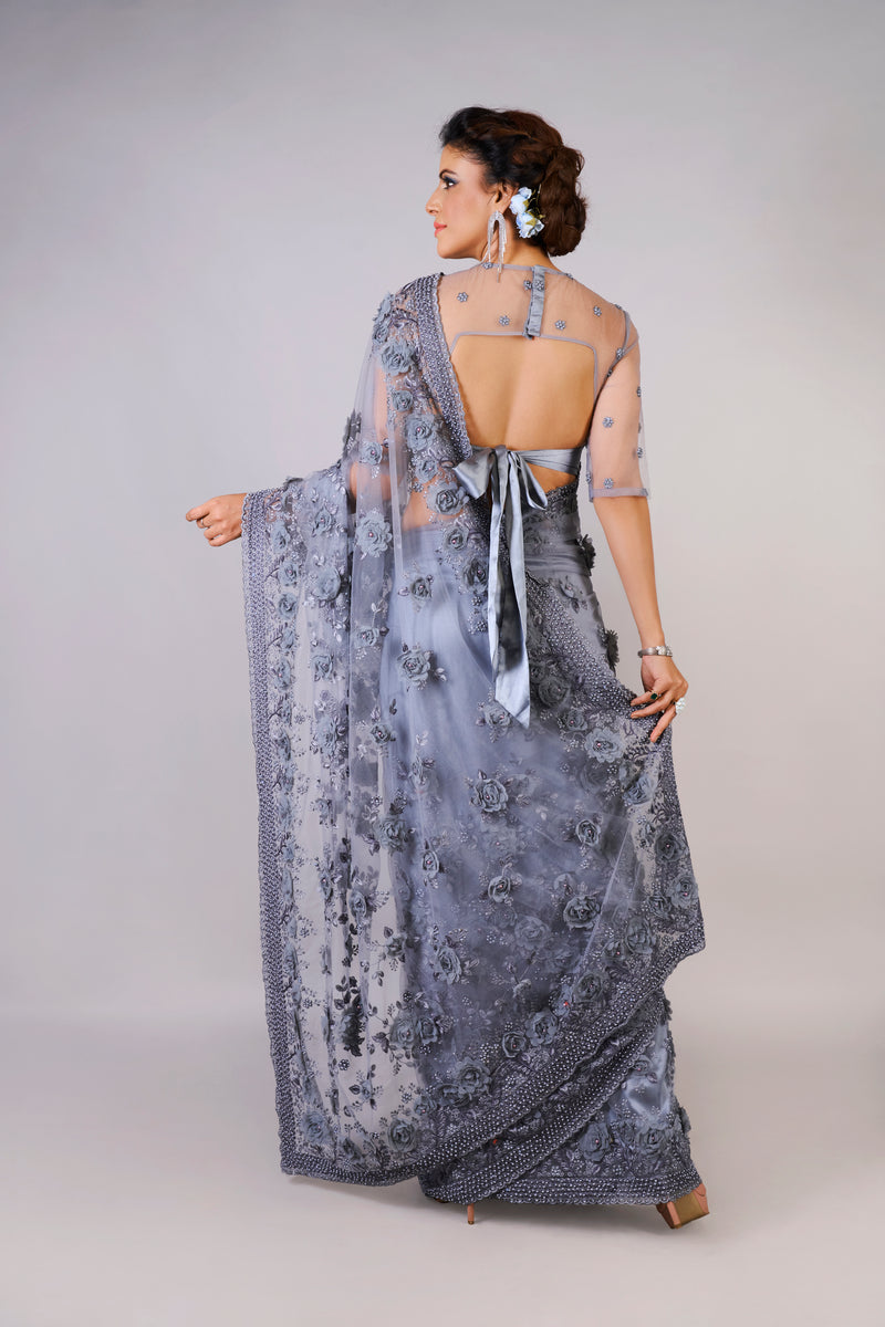 Cardet Gray Saree