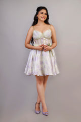 Sage green & Amethyst lavender Floral dress