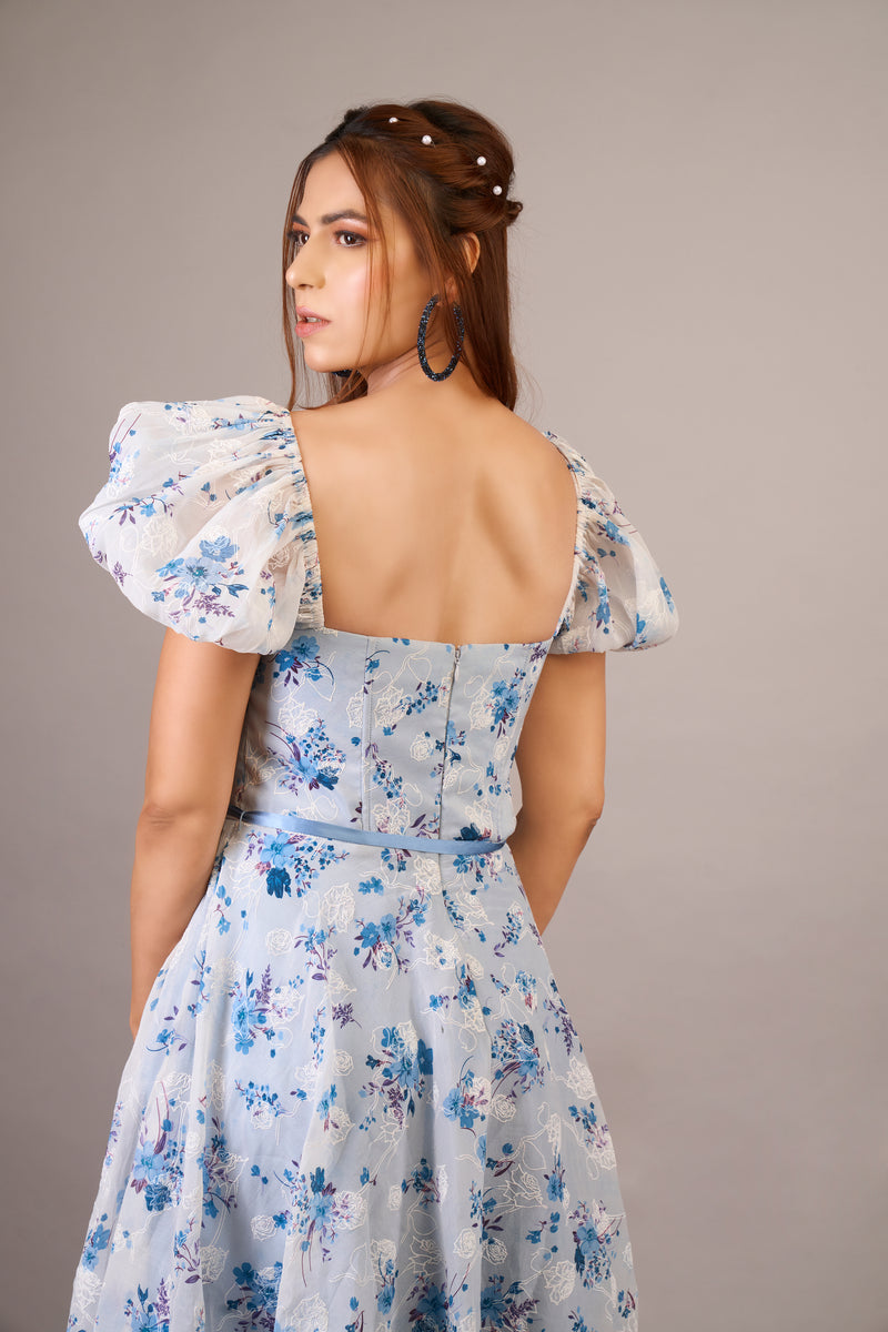 Day sky blue & white floral gown