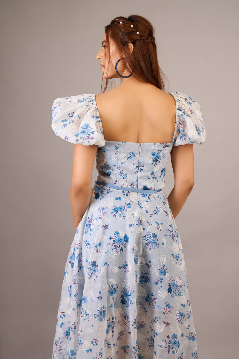 Day sky blue & white floral gown