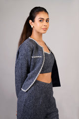 Arctic Black   tube top boot cut pant Chinese collar jacket