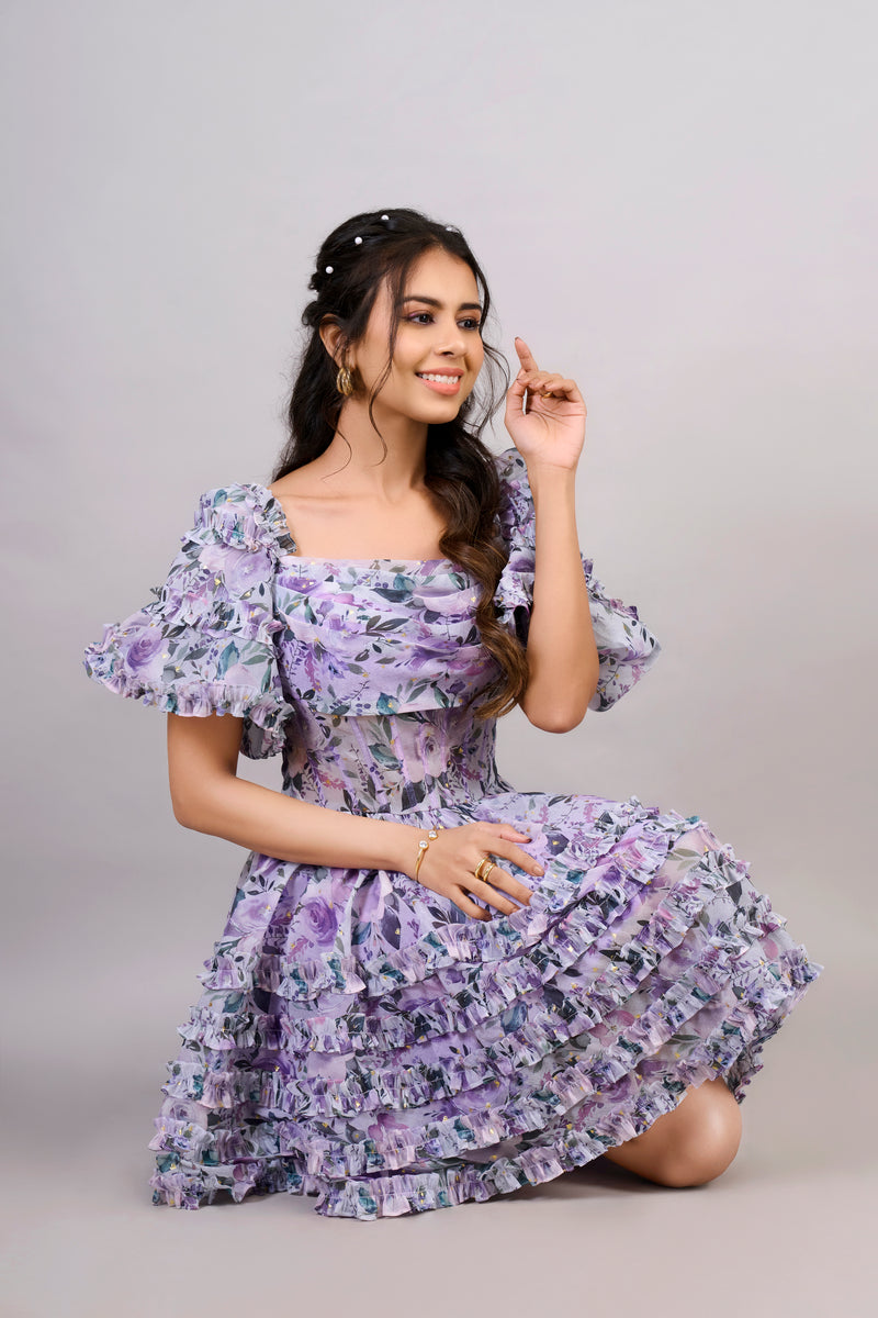 Royal Violet Floral Dress