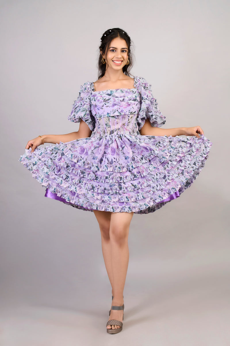 Royal Violet Floral Dress