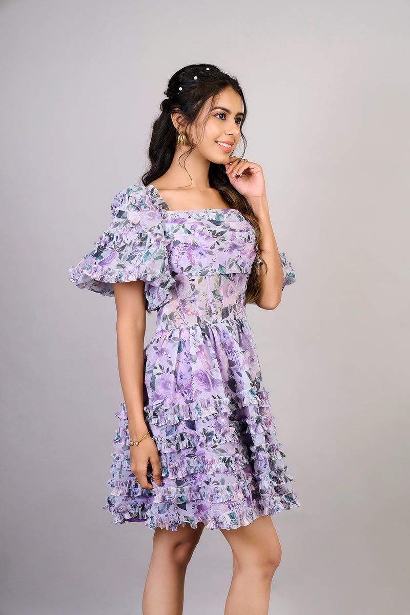 Royal Violet Floral Dress